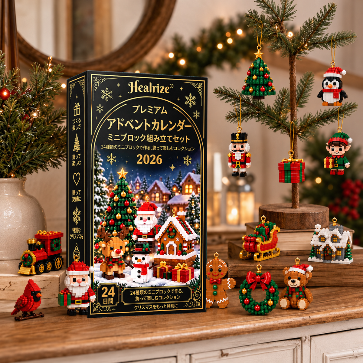 🥇🥇24種類のクリスマスミニブロックオーナメント付きアドベントカレンダー